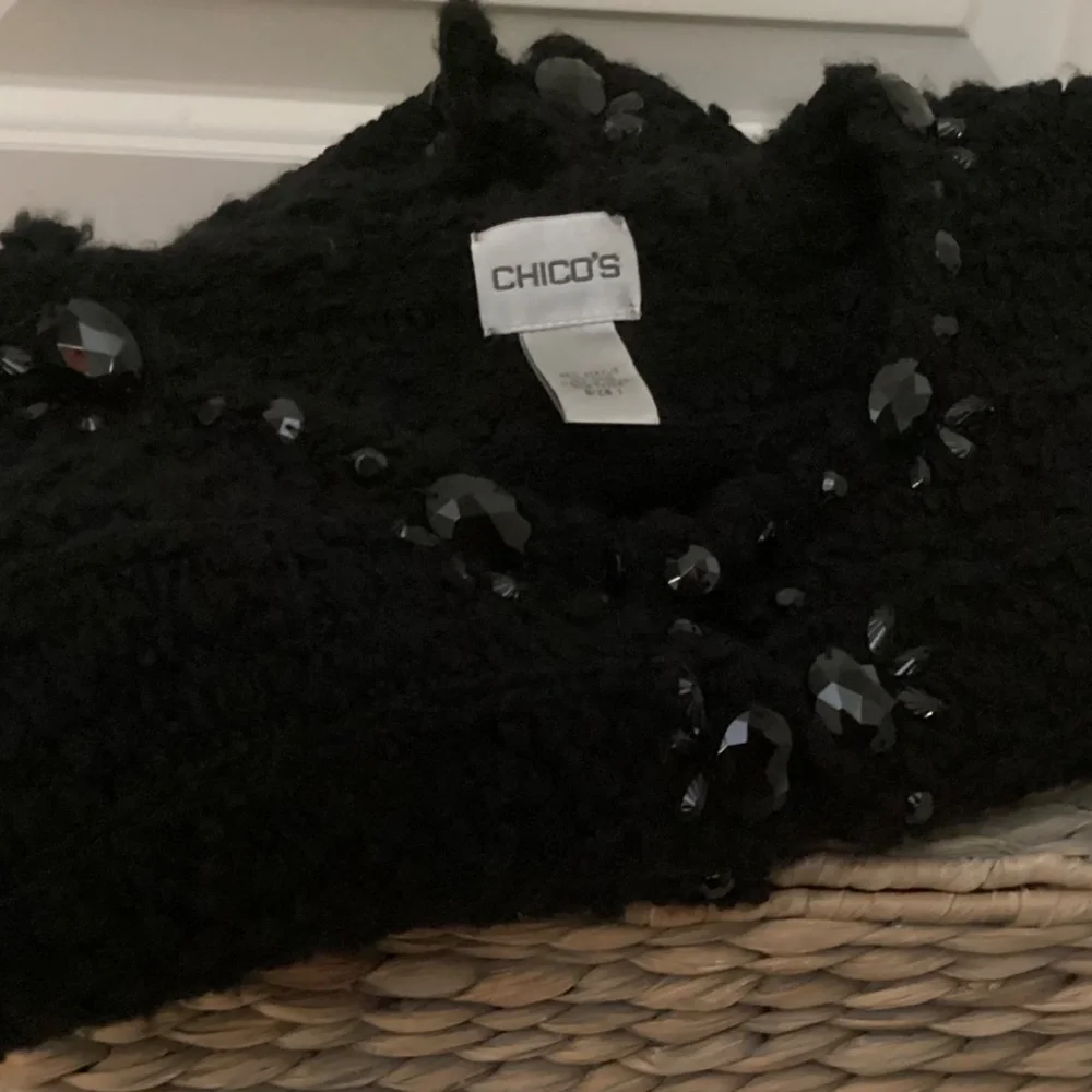 Chico’s Cardigan Sweater Size 1 Black With Embellishments Preppy! Classic! - Picture 3 of 16